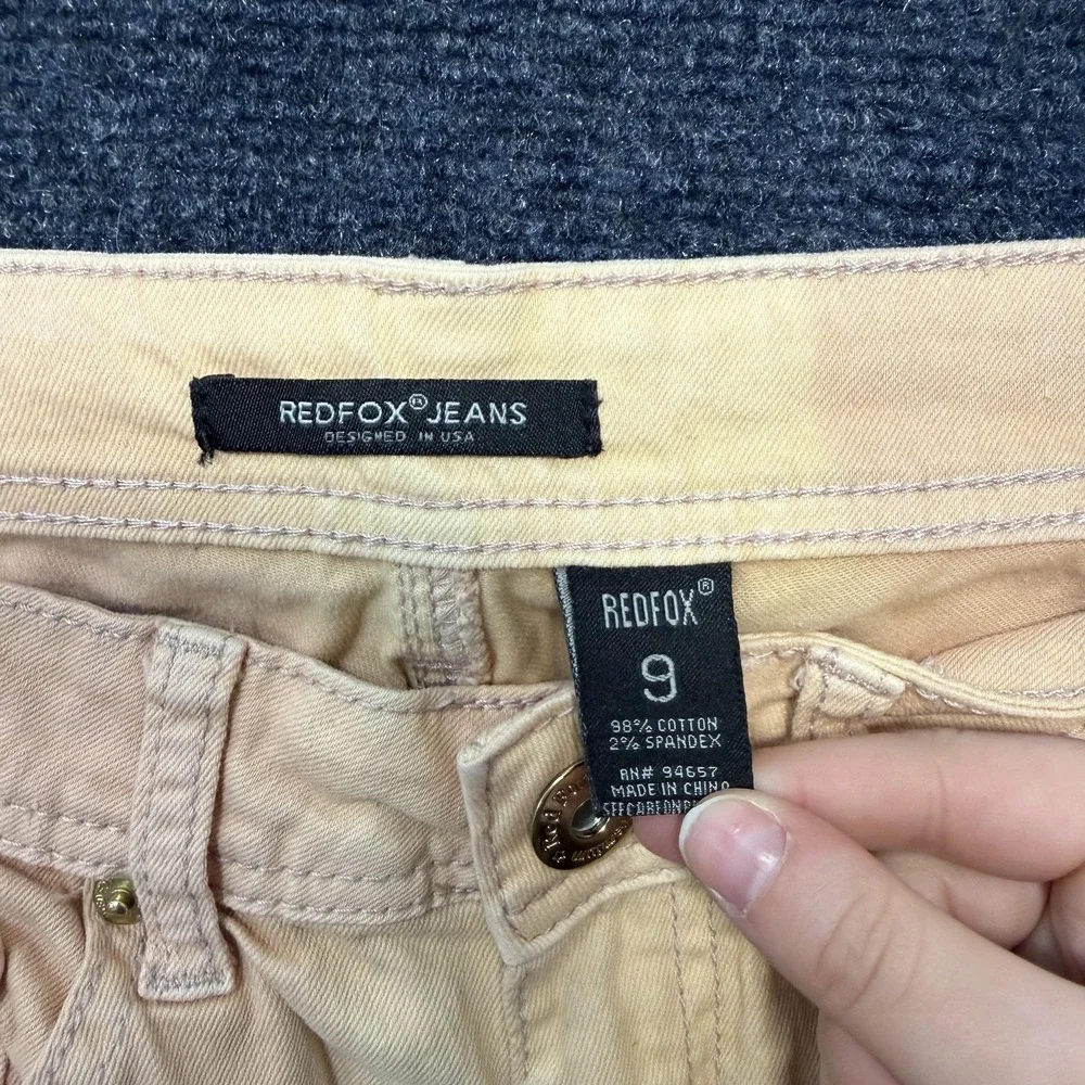 Redfox Jeans Skinny Jeans Womens 9 Beige Distressed Moto Zipper Stretch